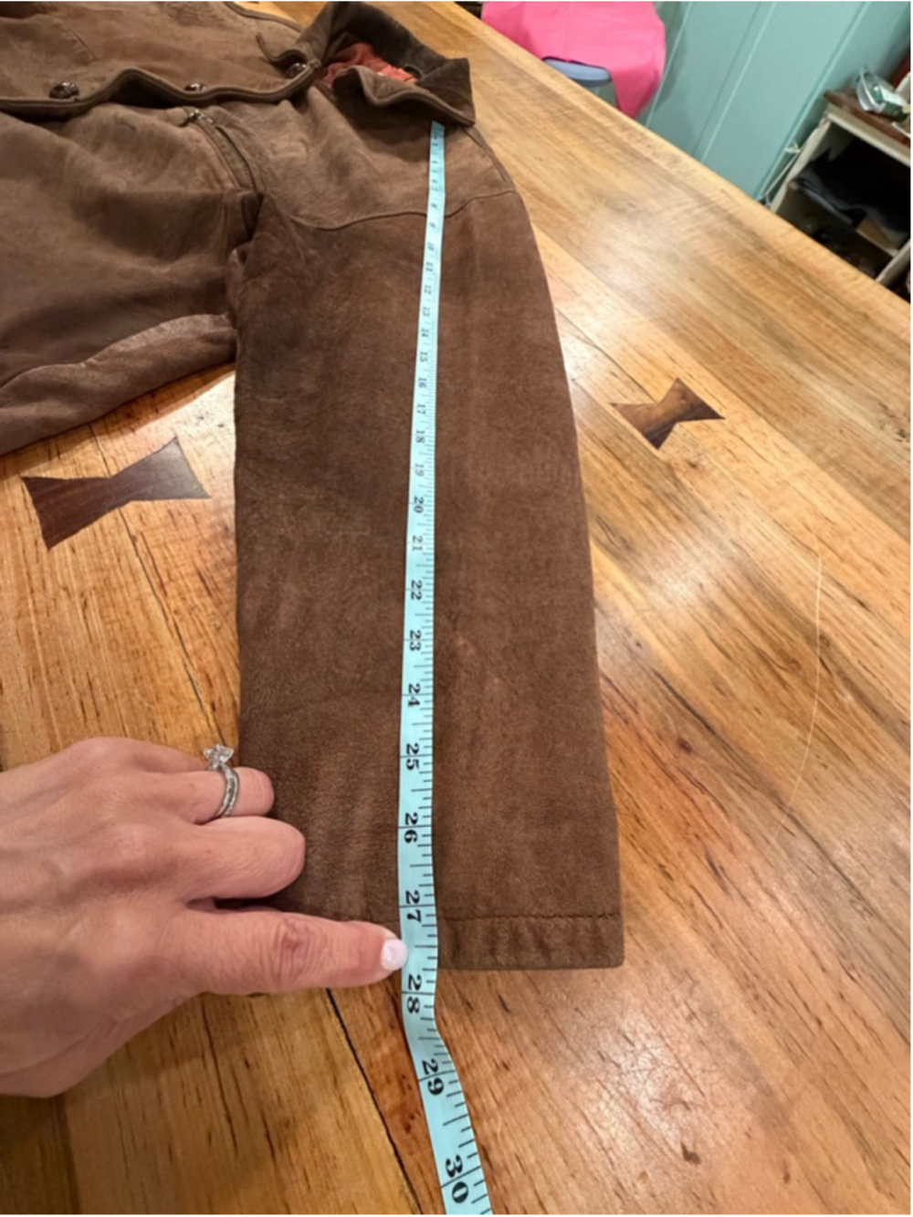 Vintage OASIS Brown Suede Leather Jacket Minimalist Western Cowboy Rancher Coat - Picture 12 of 12